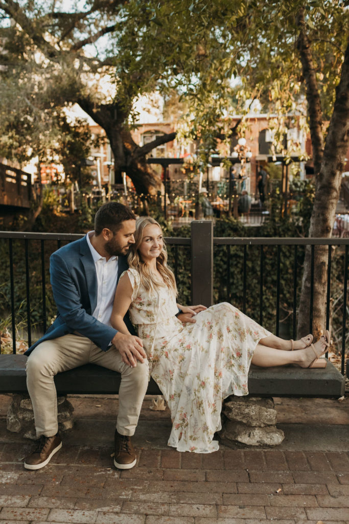 couple downtown during engagement photoshoot