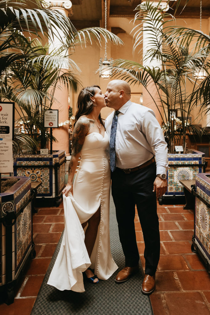 new bride and groom posing after their courthouse elopement in santa Barbara | An Outdoor Santa Barbara Courthouse Wedding Elopement | Brandi & Allen