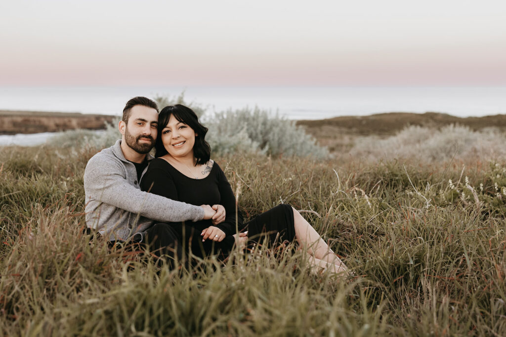 Couple posing for their engagement photos in santa barbara
