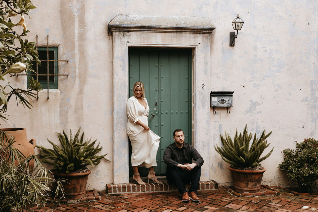 couple taking engagement pictures in santa barbara 
