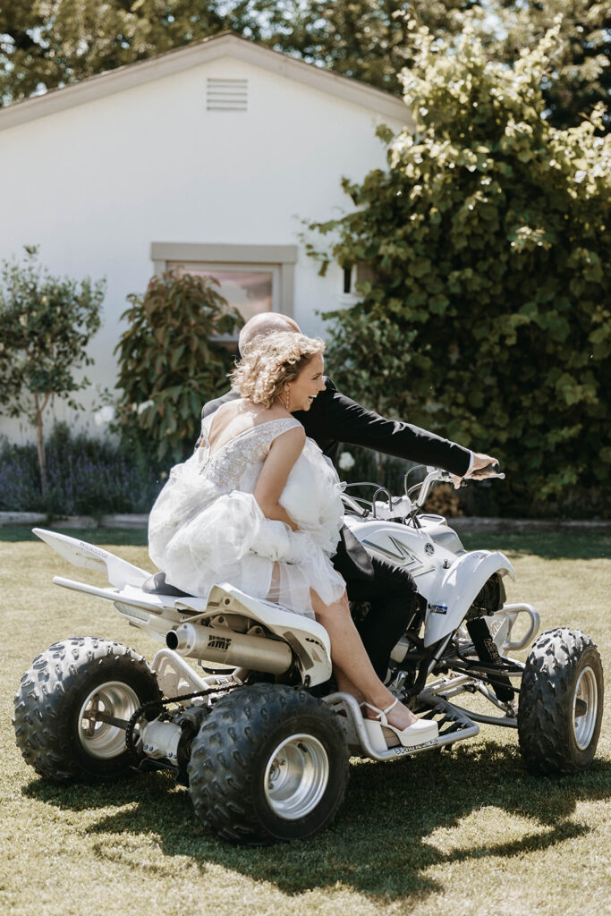 bride riding into her wedding