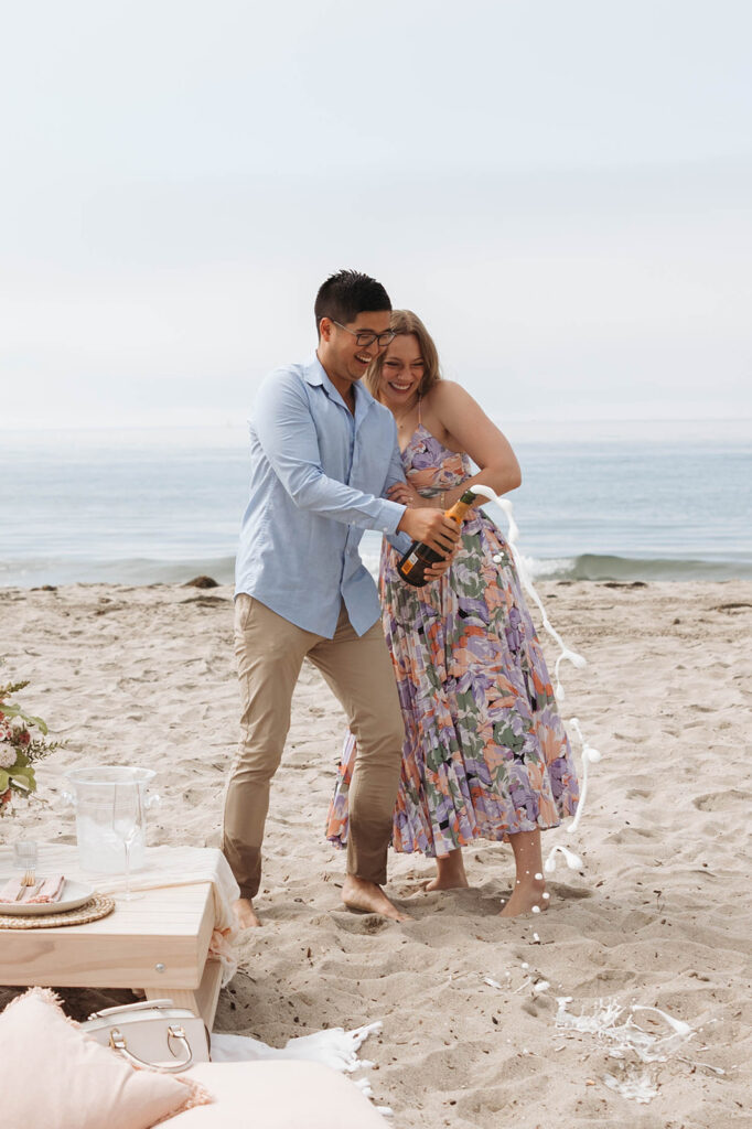 couple posing in santa barbara for their engagement photoshoot - unique proposal
