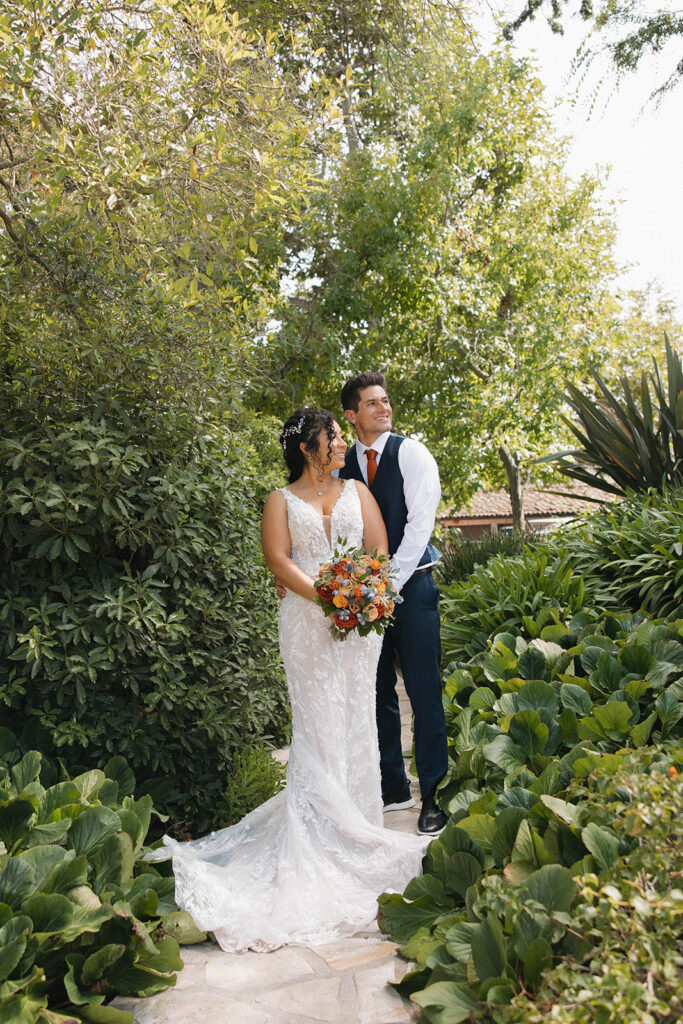 wedding photos for bride and groom at elegant garden wedding at Quail Ranch in Simi Valley