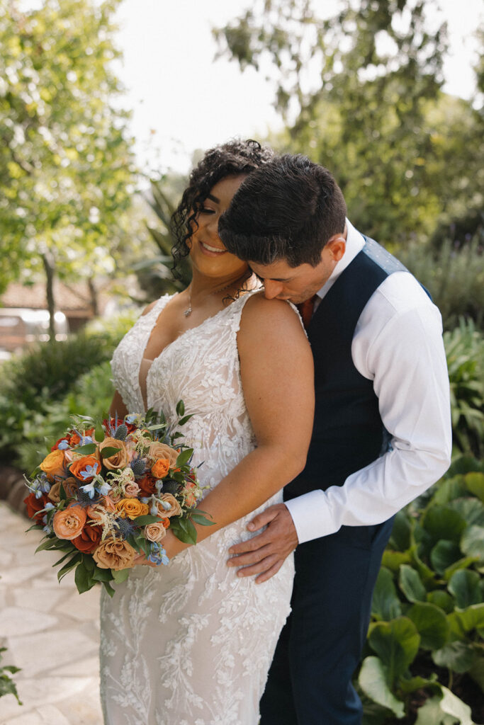 wedding photos for bride and groom at elegant garden wedding at Quail Ranch in Simi Valley