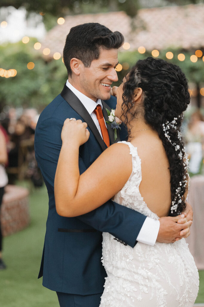 bride and grooms first dance during elegant garden wedding at Quail Ranch in Simi Valley