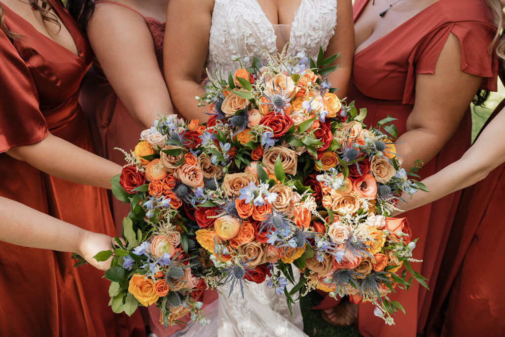 wedding bouquets during elegant garden wedding at Quail Ranch in Simi Valley