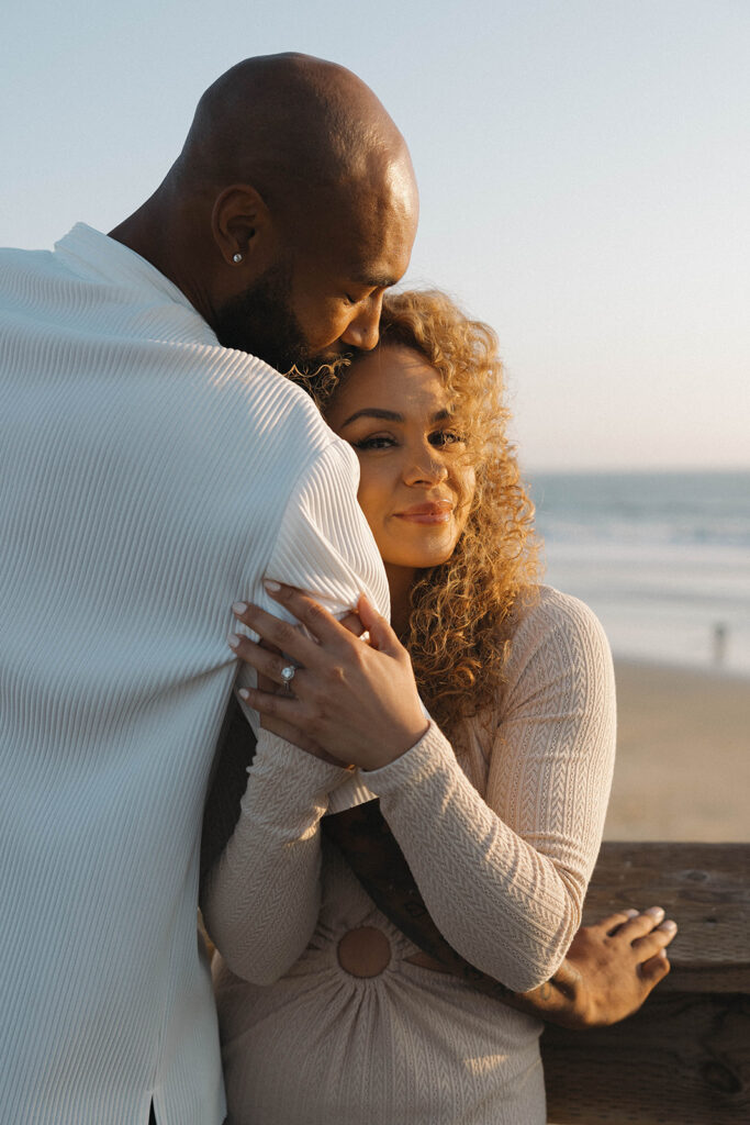 toni and dez posing for an engagement photoshoot in central california