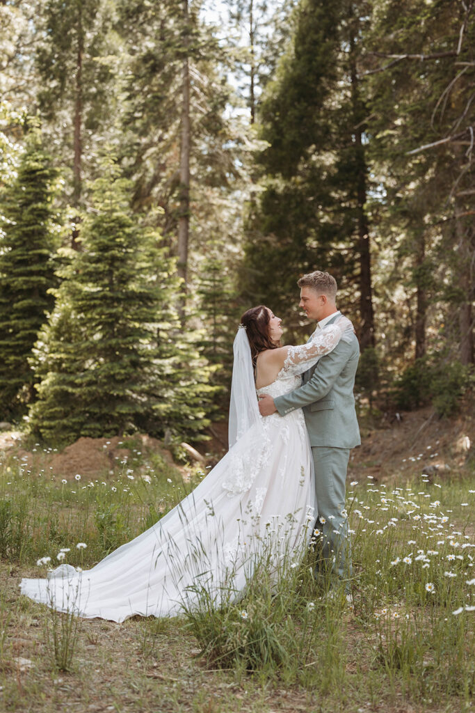 newlyweds posing in northern california for wedding portraits