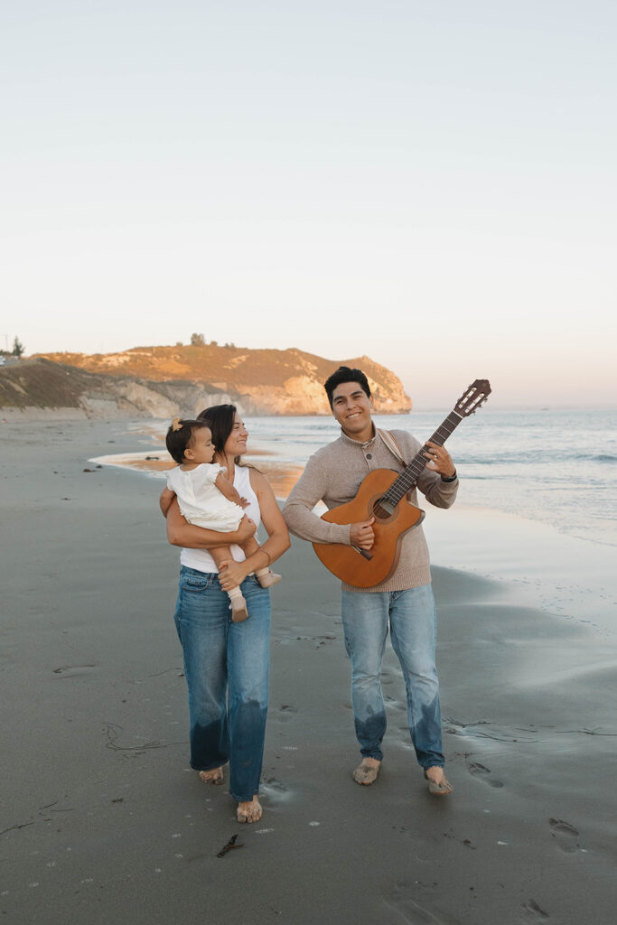 a family photoshoot on the beach in california
