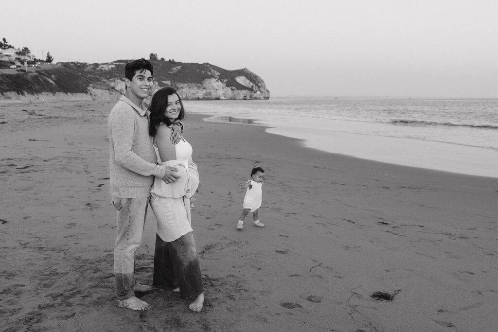 a family photoshoot on the beach in california