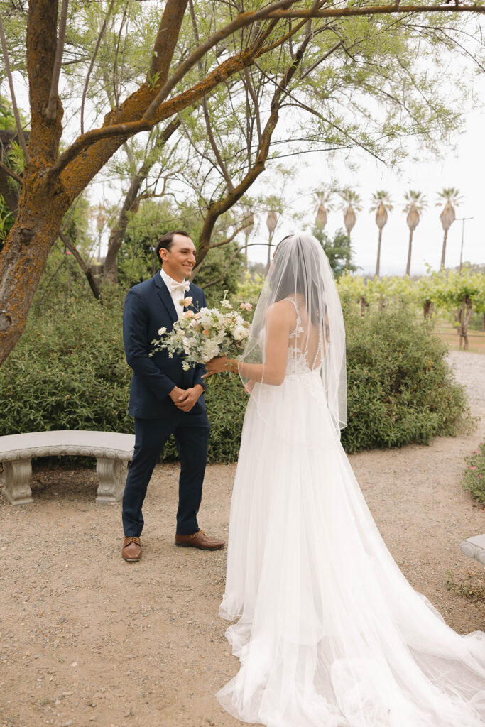 a first look photoshoot at a wedding in california
