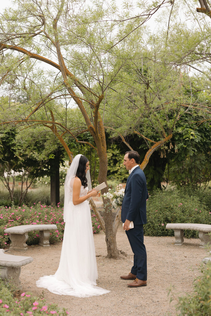 a first look photoshoot at a wedding in california
