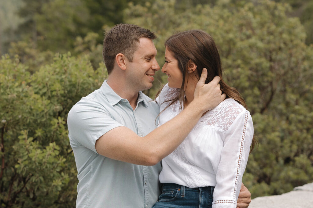 a couple having their engagement photos at yosemite natural park
