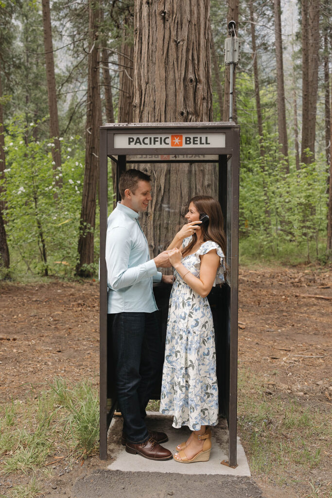 a couple having their engagement photos at yosemite natural park
