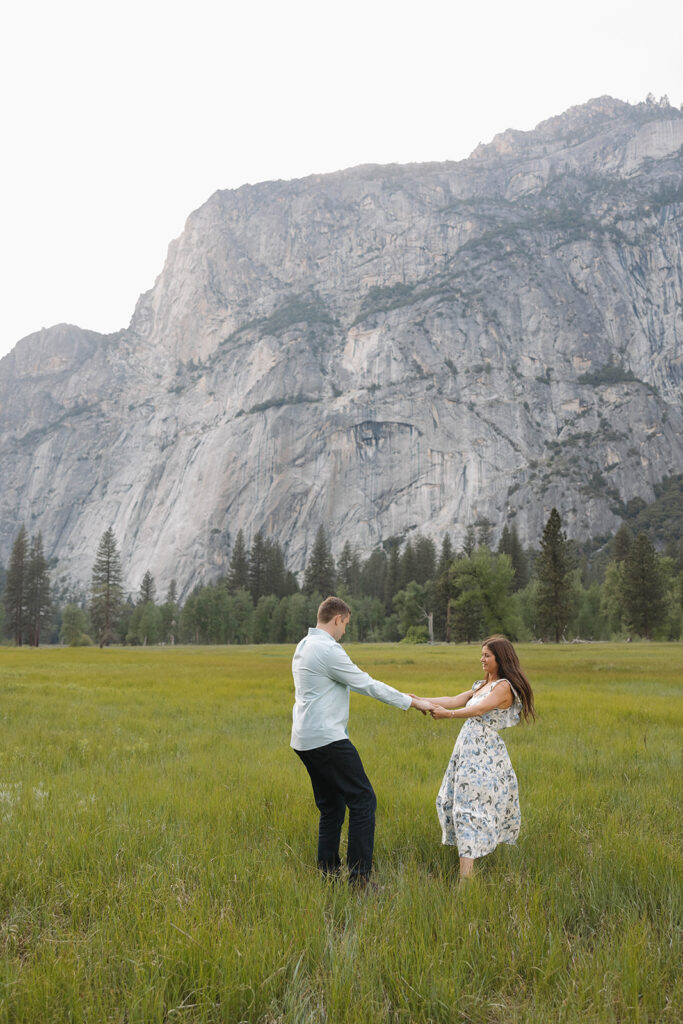 couple posing for their engagement session in California
