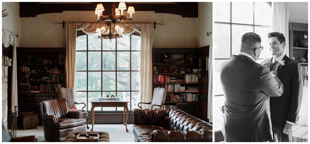 indoor getting ready location for a groomsmen suite