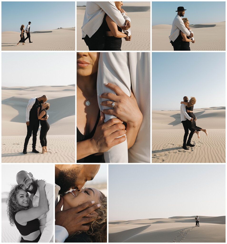 editorial coastal engagement photography with wind and motion